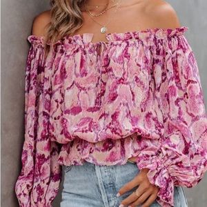 SUTTON PRINTED OFF THE SHOULDER BLOUSE - LARGE